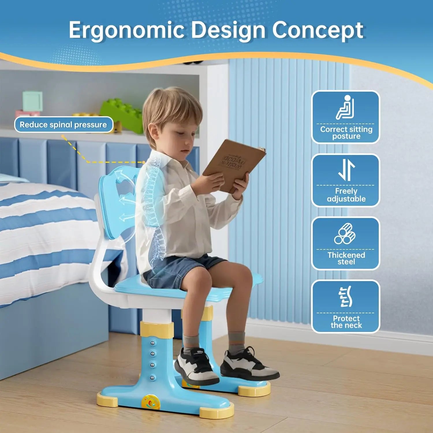 Adjustable Kids Desk and Chair Set with Bookstand, Storage Drawer for Boys Girls Study Writing