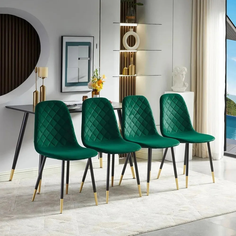 Velvet Dining Chairs Set of 4, Upholstered Side Stools with Backrest and Metal Legs, Kelly Green