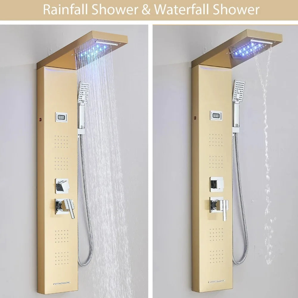 Gold Stainless Steel Shower Panel Tower System Massage Body Jets With Tub Spout