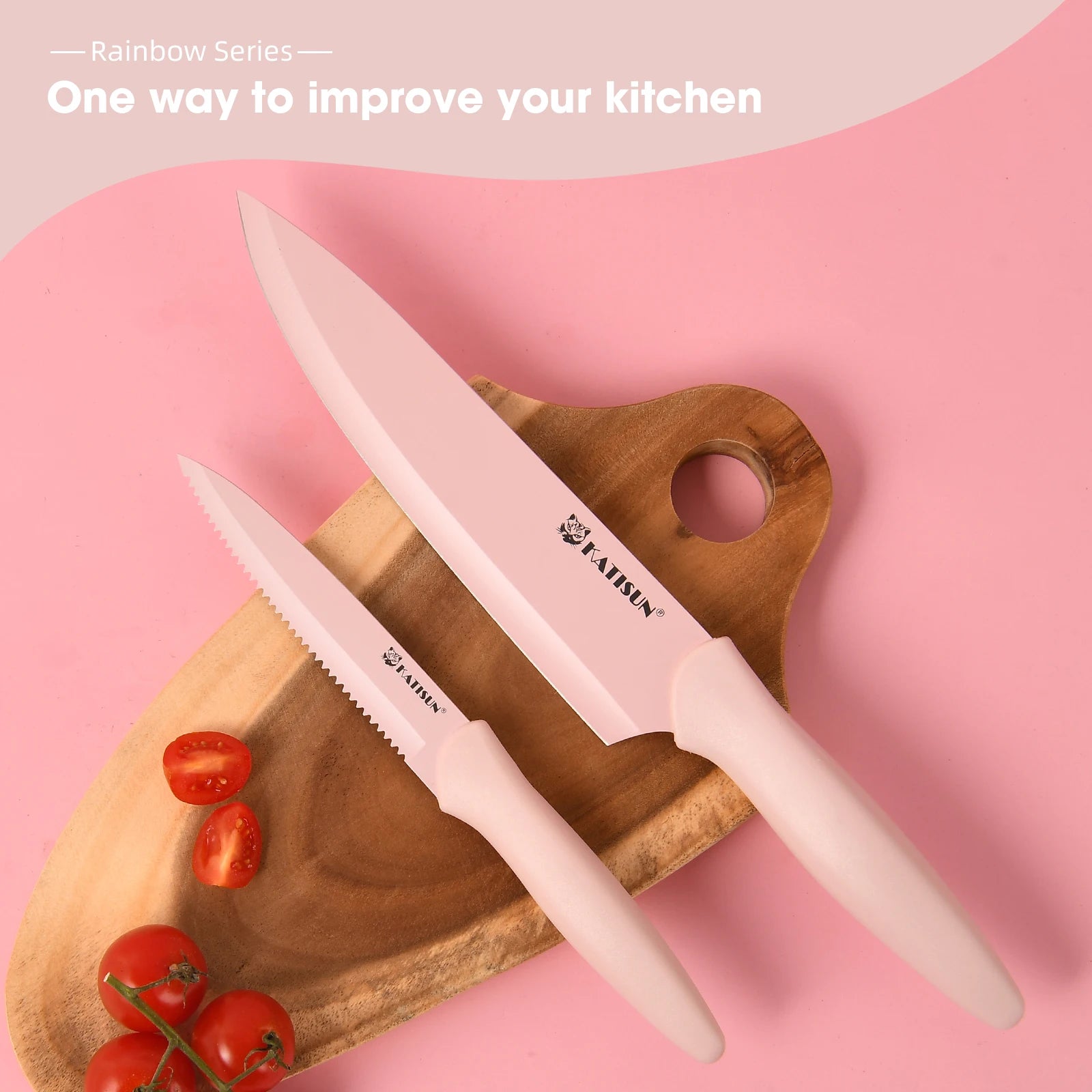 14 Pieces Pink Kitchen Knife Color Block Set , Anti-Rust Color Titanium Coated Carbon Steel, 12 Knives with Shears and Block