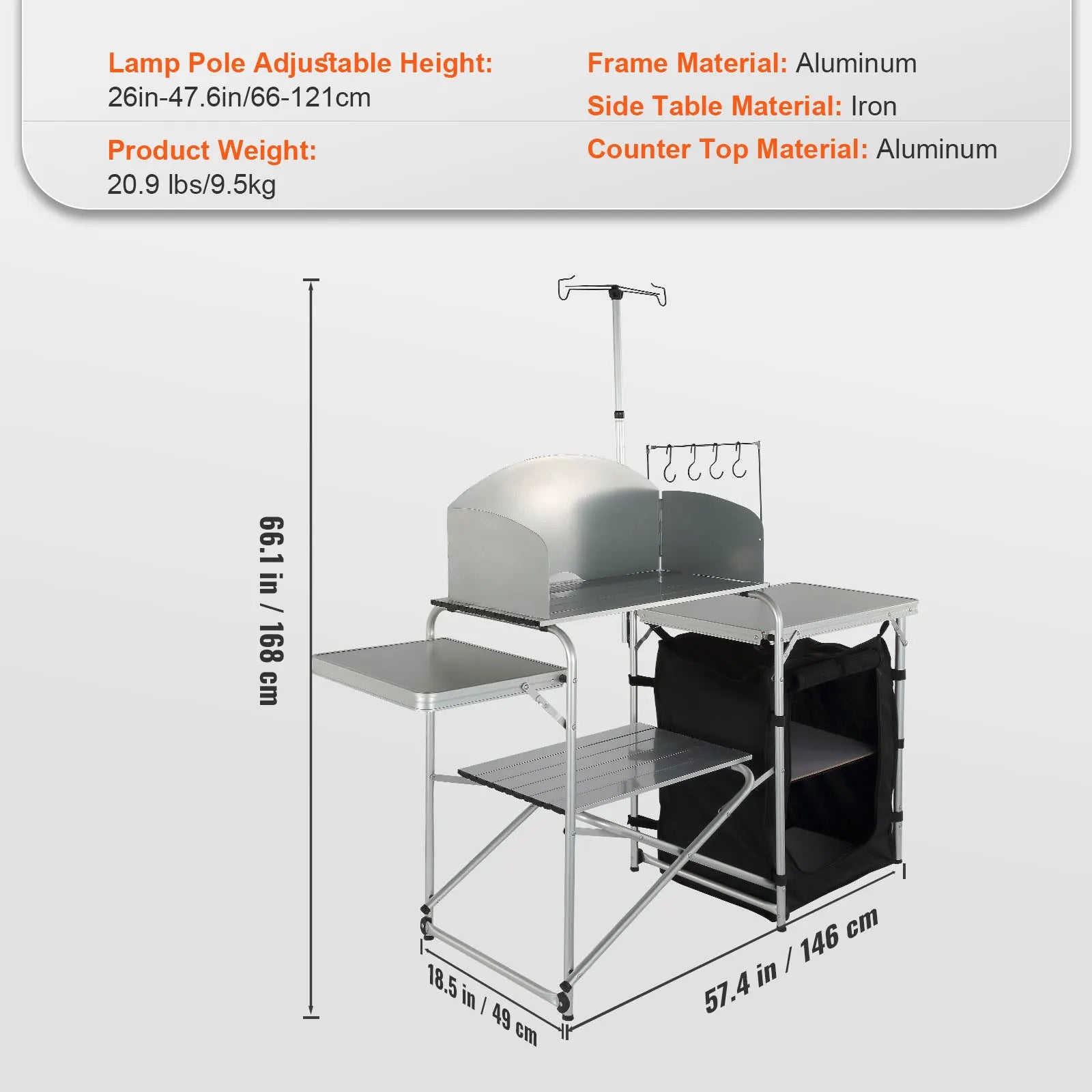 SucceBuy Camping Outdoor Kitchen Table Cabinet Foldable Cooking Storage Rack X-Shaped Aluminum Alloy Bracket for BBQ Picnic