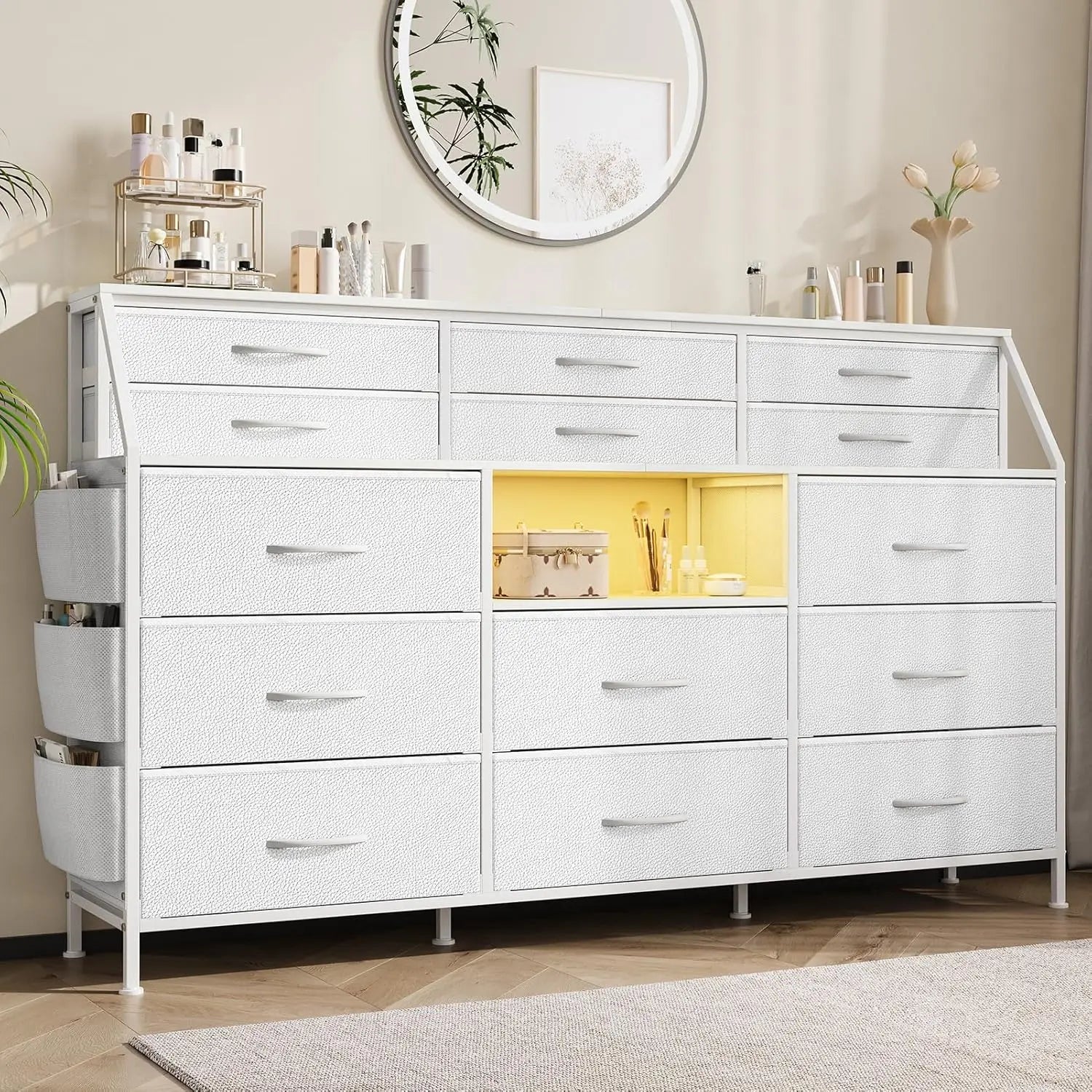14 Drawer Dresser for Bedroom, Fabric Chest of Drawers with Wooden Top, Large Storage Cabinet with Metal Frame for Closet