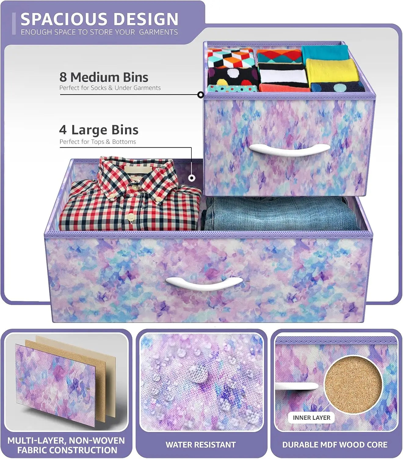 Kids Dresser with 12 Drawers - Chest Organizer Unit with Steel Frame Wood Top & Handle, Fabric Bins for Clothes - Large Furnitur