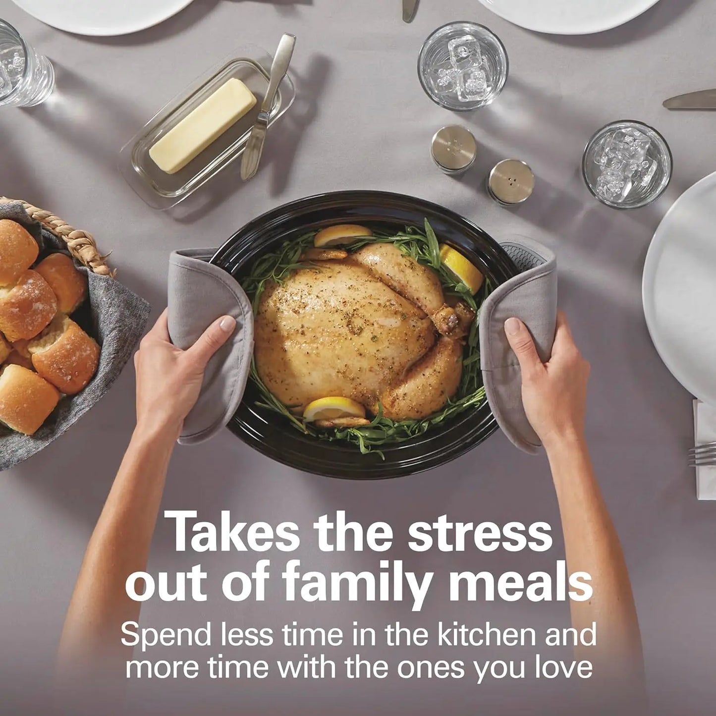 XMSJ Slow Cooker With Folding Handles 3 Heat Settings