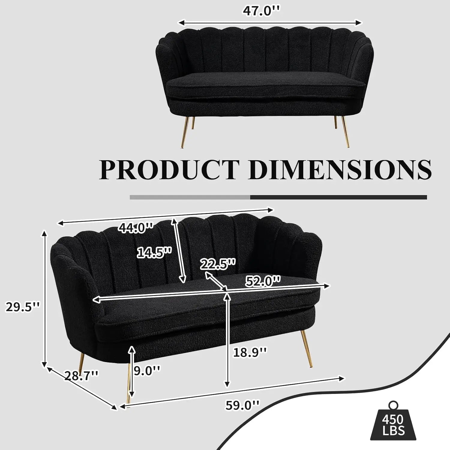 59" Chenille Upholstered Loveseat with Gold Metal Legs Petal Design Modern Mini Sofa for Bedroom Apartment, Customized