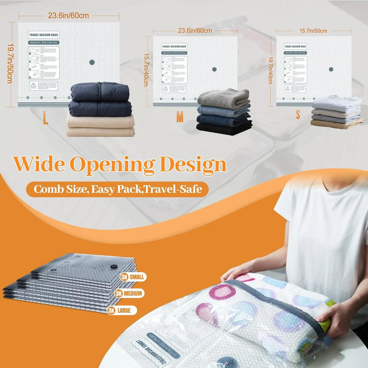 US Local Shipping-Travel Vacuum Seal Bags for Clothing w/Portable Electric Pump, 9-Pack Space Saver Compression Bags for Clothes