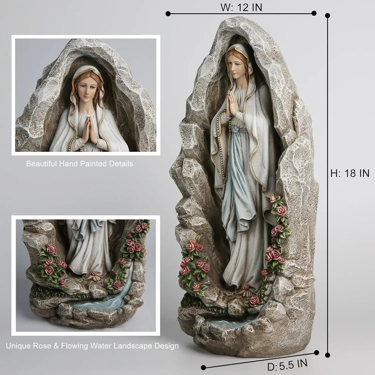 Virgin Mary Statue Catholic Decor Our Lady Of Lourdes Grotto Sculpture Home Yard Patio Lawn Hallway