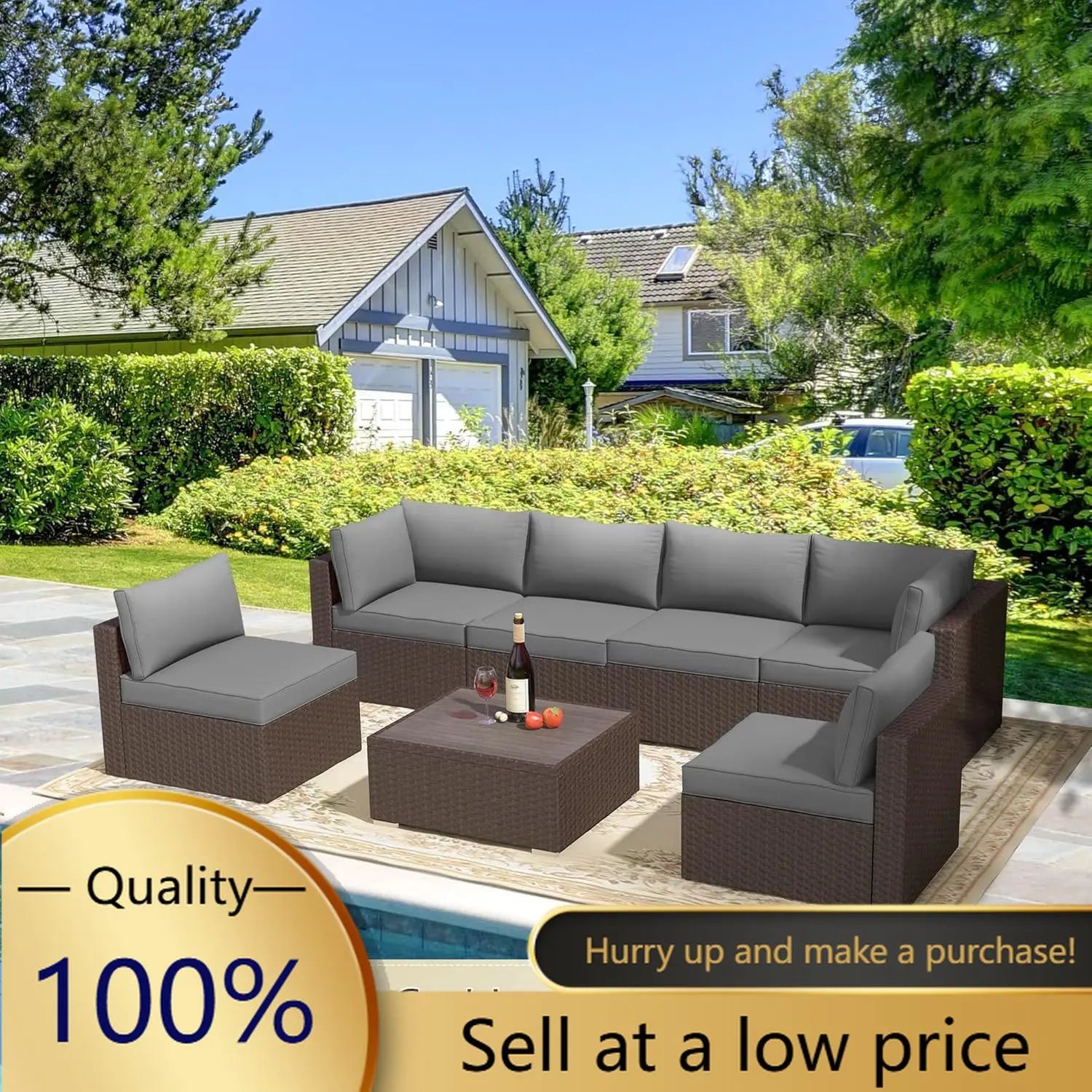 Water-Repellent Sofa Cushion for 6-Seat Rattan Wicker Sectional Patio Conversation Sets