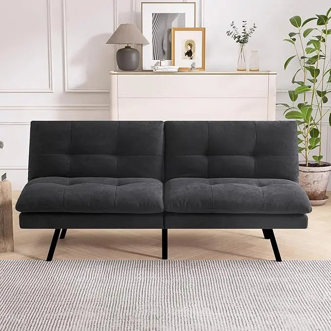 Faux Leather Futon Sofa Bed With Memory Foam Sleeper