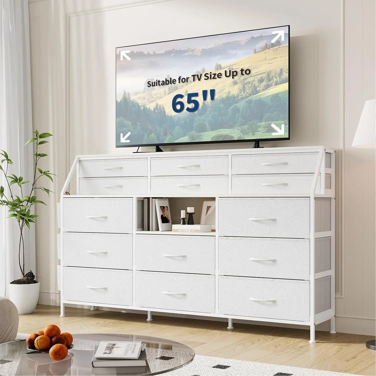 14 Drawer Dresser for Bedroom, Fabric Chest of Drawers with Wooden Top, Large Storage Cabinet with Metal Frame for Closet