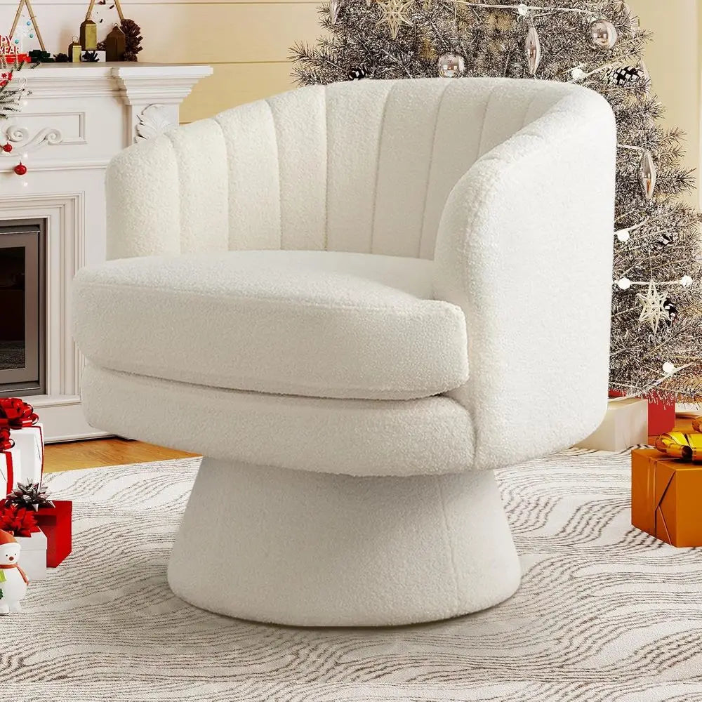 Swivel Accent Barrel Chair With Curved Back And Teddy Cushion