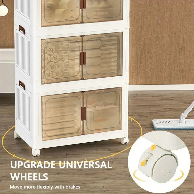 60cm 2/3/4/5 Layers Foldable Storage Cabinet with Wheels for Home Kitchen Bedroom Living Room Clothes Toy Shoes Storage Box