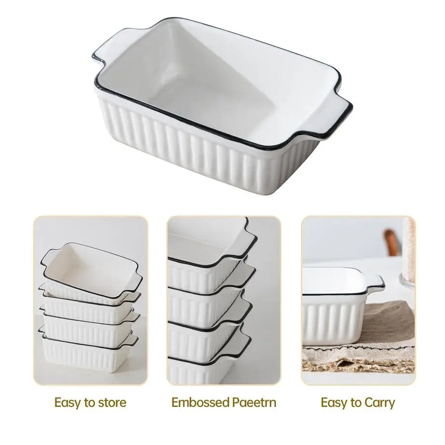 Dishes for Oven, 12Oz Ceramic Baking Dish with Handles, Rectangular Bakeware Set of 4, Deep Baking Dishes for Kitchen Lasagna, C
