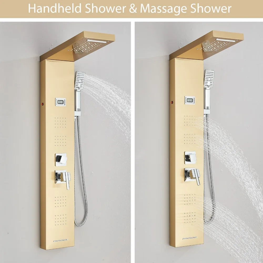 Gold Stainless Steel Shower Panel Tower System Massage Body Jets With Tub Spout