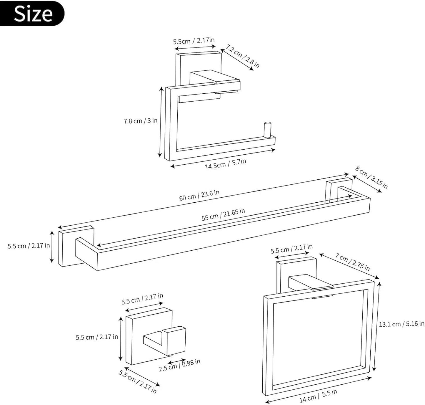 5-Piece Brushed Gold Bathroom Hardware Set, SUS304 Stainless Steel Towel Holder with Concealed Screws