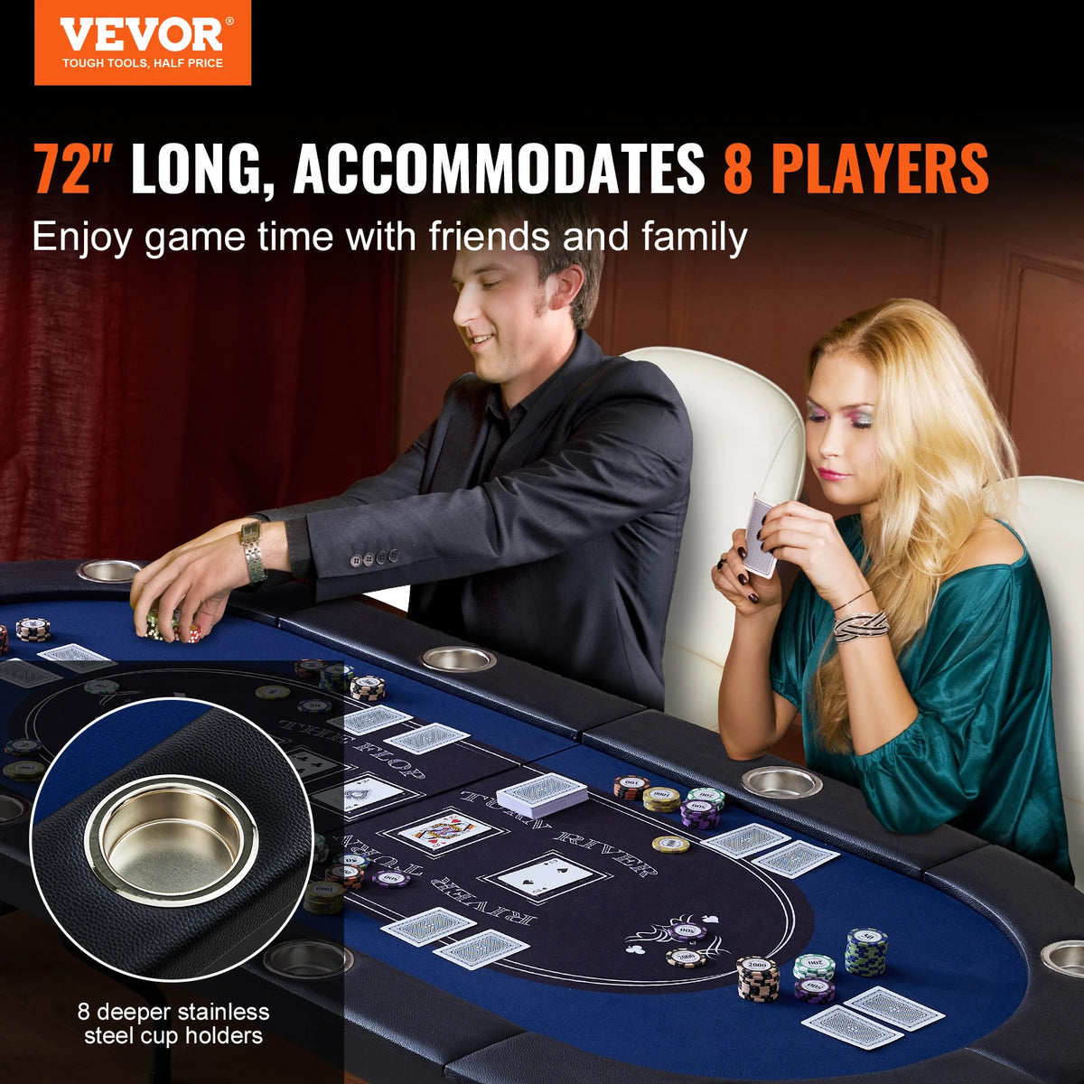 SucceBuy Foldable Poker Table with Padded Rails and Cup Holders