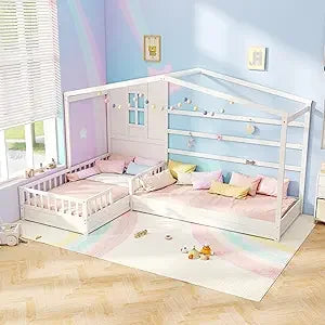 Mat Expert L-Shaped Twin Platform Bed For Kids With Window