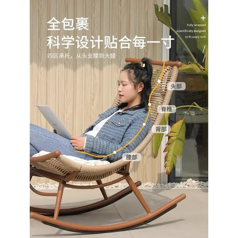 -Rocking Chair Lazy Person, Leisure Balcony, Sofa Chair, Home Living Room Outdoor Rattan Internet Famous Rocking