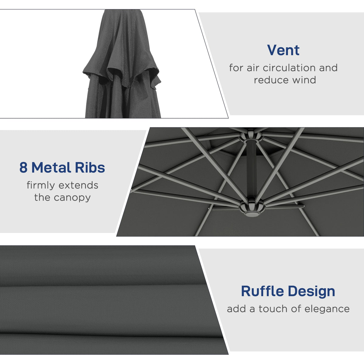 Outsunny Cantilever Patio Umbrella With Tilt UV Water Resistant Canopy