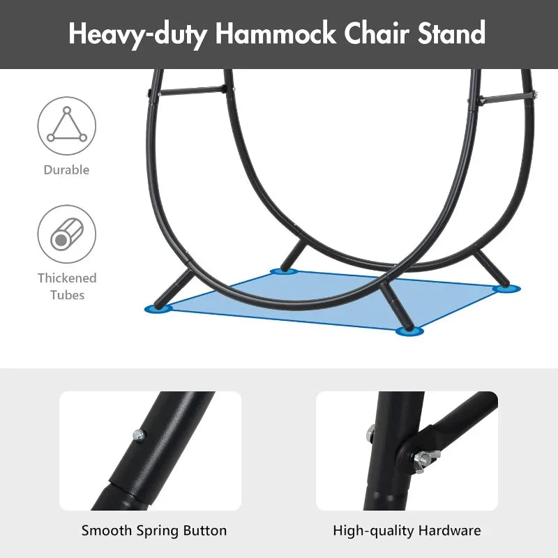 Hammock Swing with Stand Included, Outdoor Hanging Swing Chair with Stand and Removable Seat Cushion, Max 400 Lbs, Dark Gre
