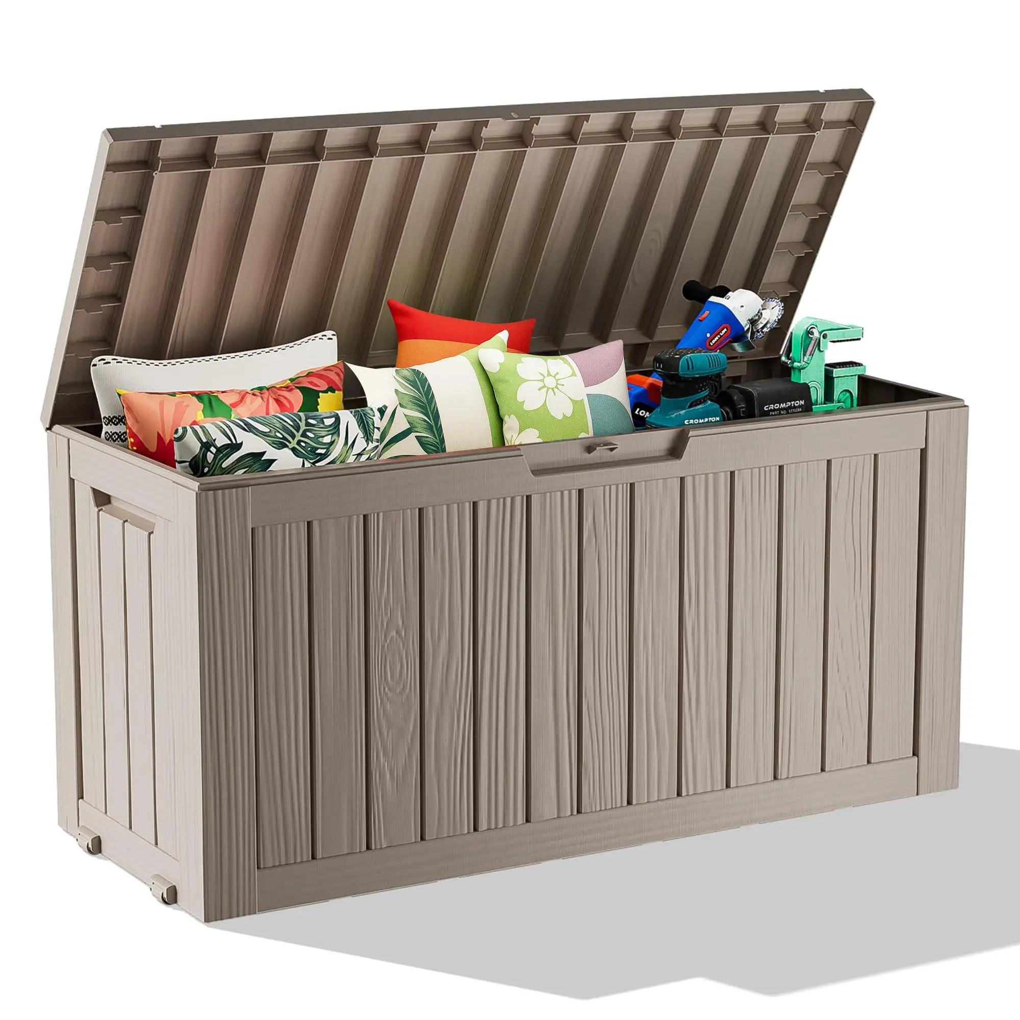 320 Gallon Waterproof Outdoor Storage Box, UV Resistant Resin Deck Box with Hydraulic Rod for Reinforced Stability, Perfect=
