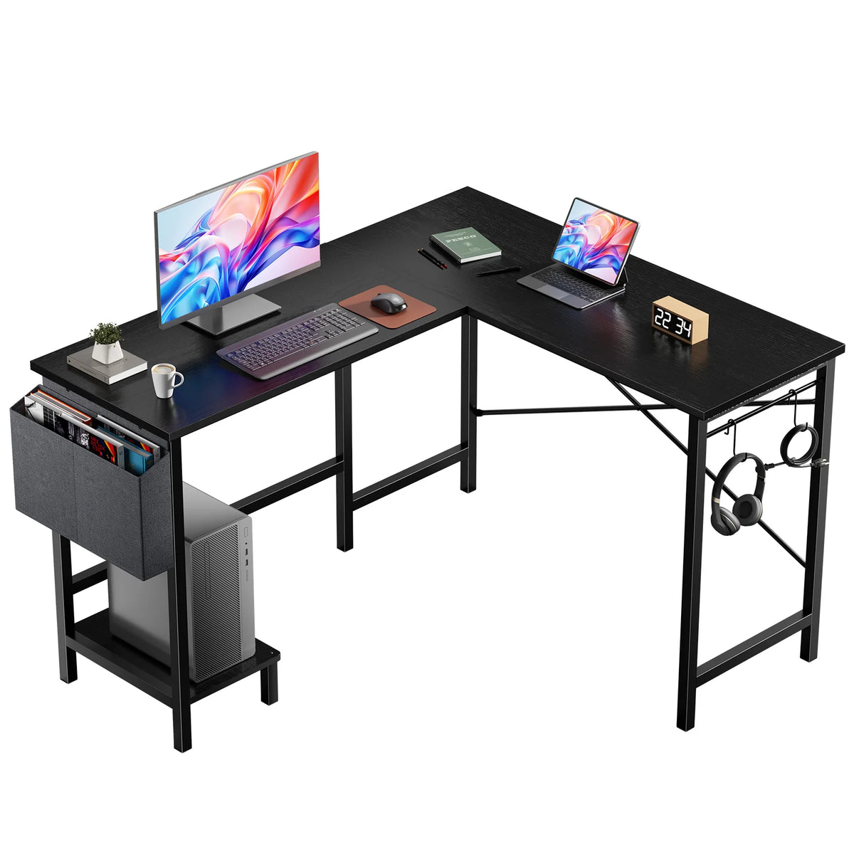 MCQ L Shaped Computer Desk with Storage and Side Hook