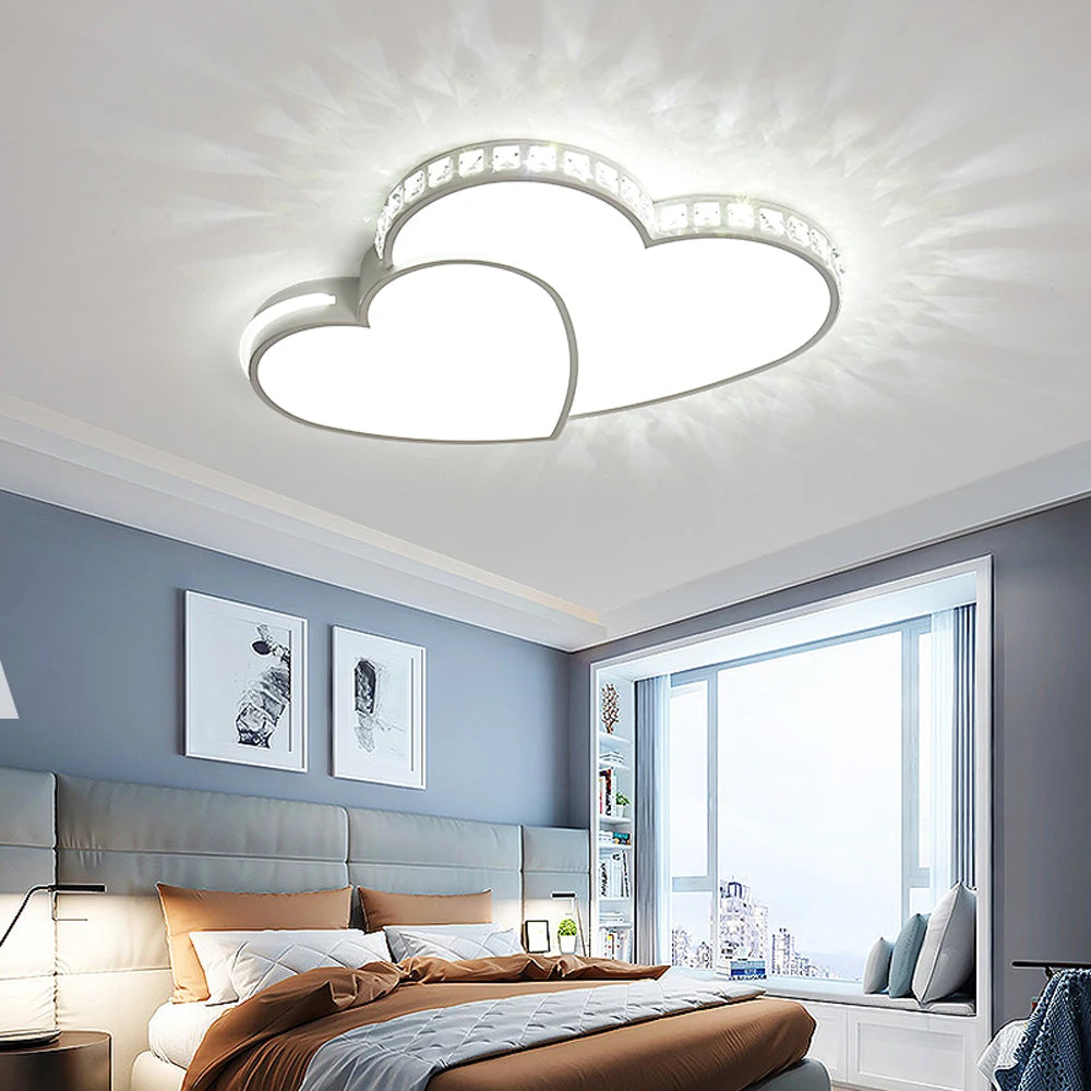 Modern Heart Shaped Ceiling Lights Crystal LED Flush Mount Lamp Cartoon Children&