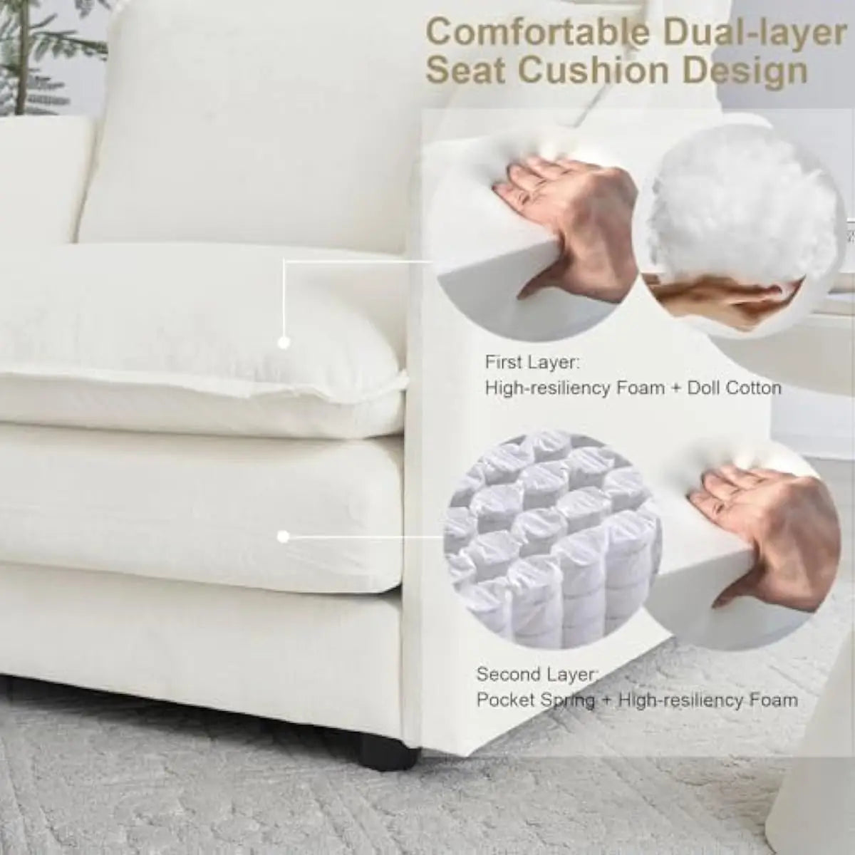 Modern Chenille Armchair With Deep Seat And High Backrest