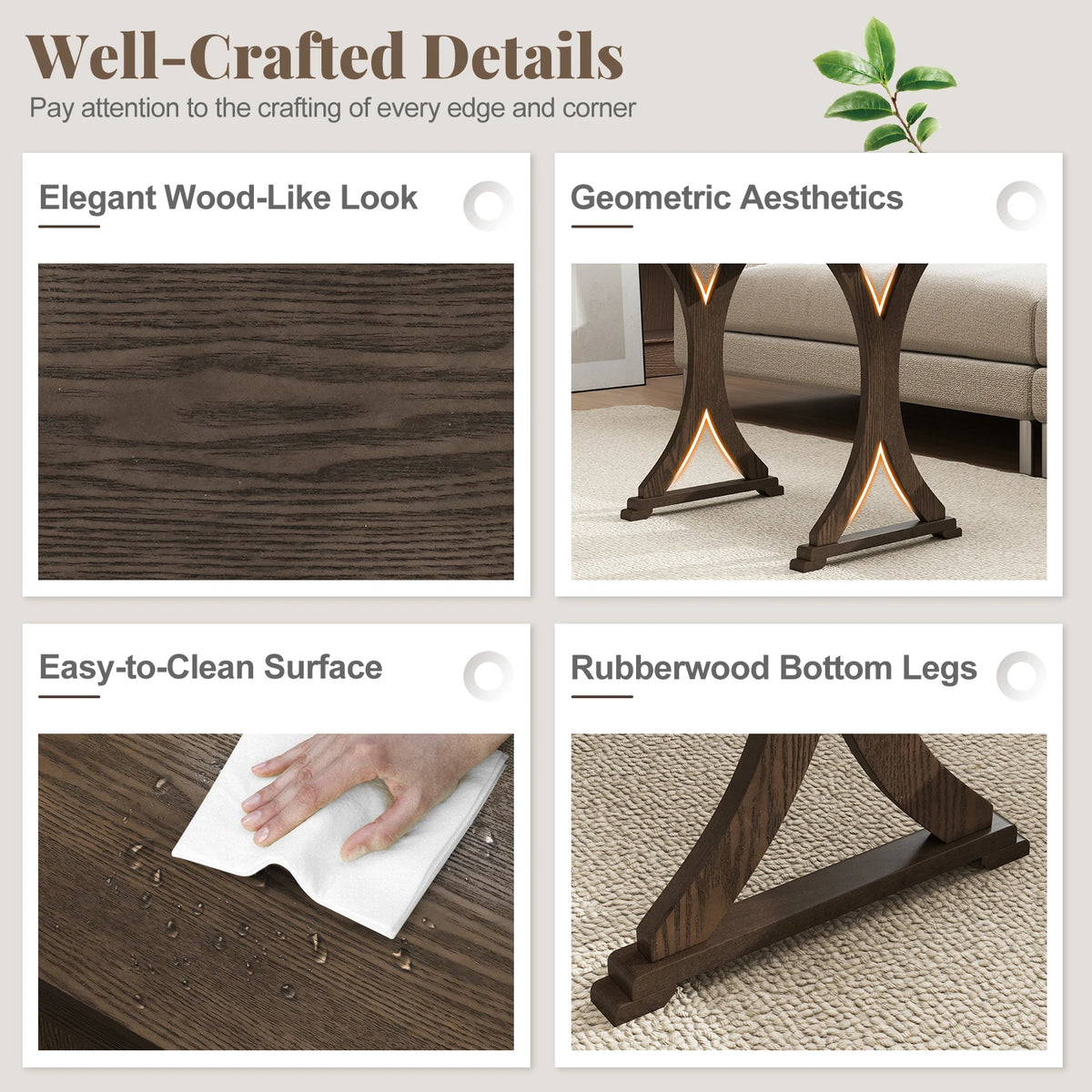 HOMASIS Nesting Coffee Table Set With Solid Rubber Wood Legs