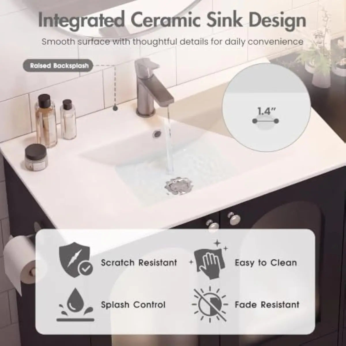 Modern Bathroom Vanity With Ceramic Sink And Reversible Side Cabinet