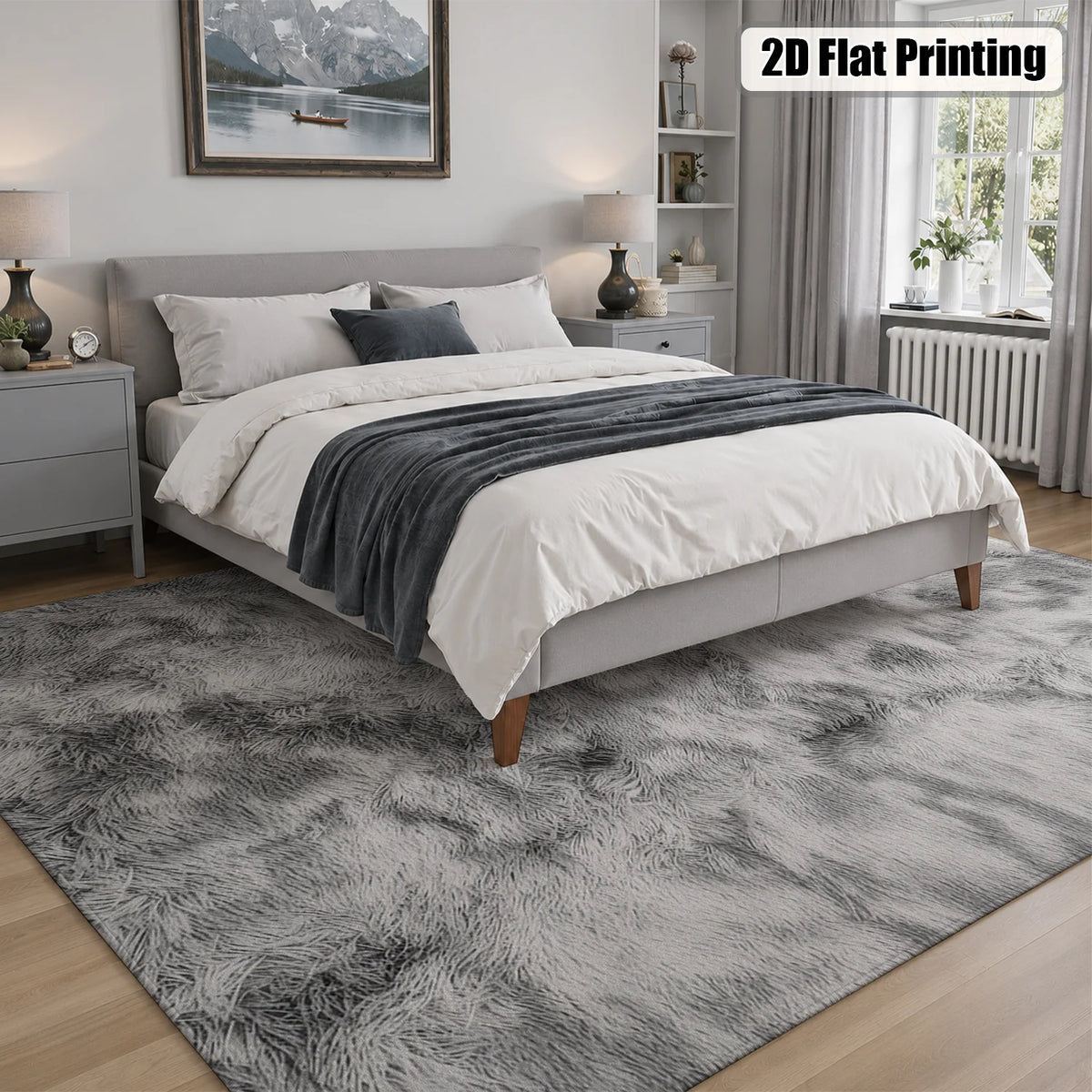 Large Indoor Shaggy Velvet Area Rug, Soft Low Pile, Non-Slip Dotted Backing, Machine Washable, Gray Tie-Dye Pattern, Ideal for Living Room, Bedroom, Cozy Plush Home Floor Decor