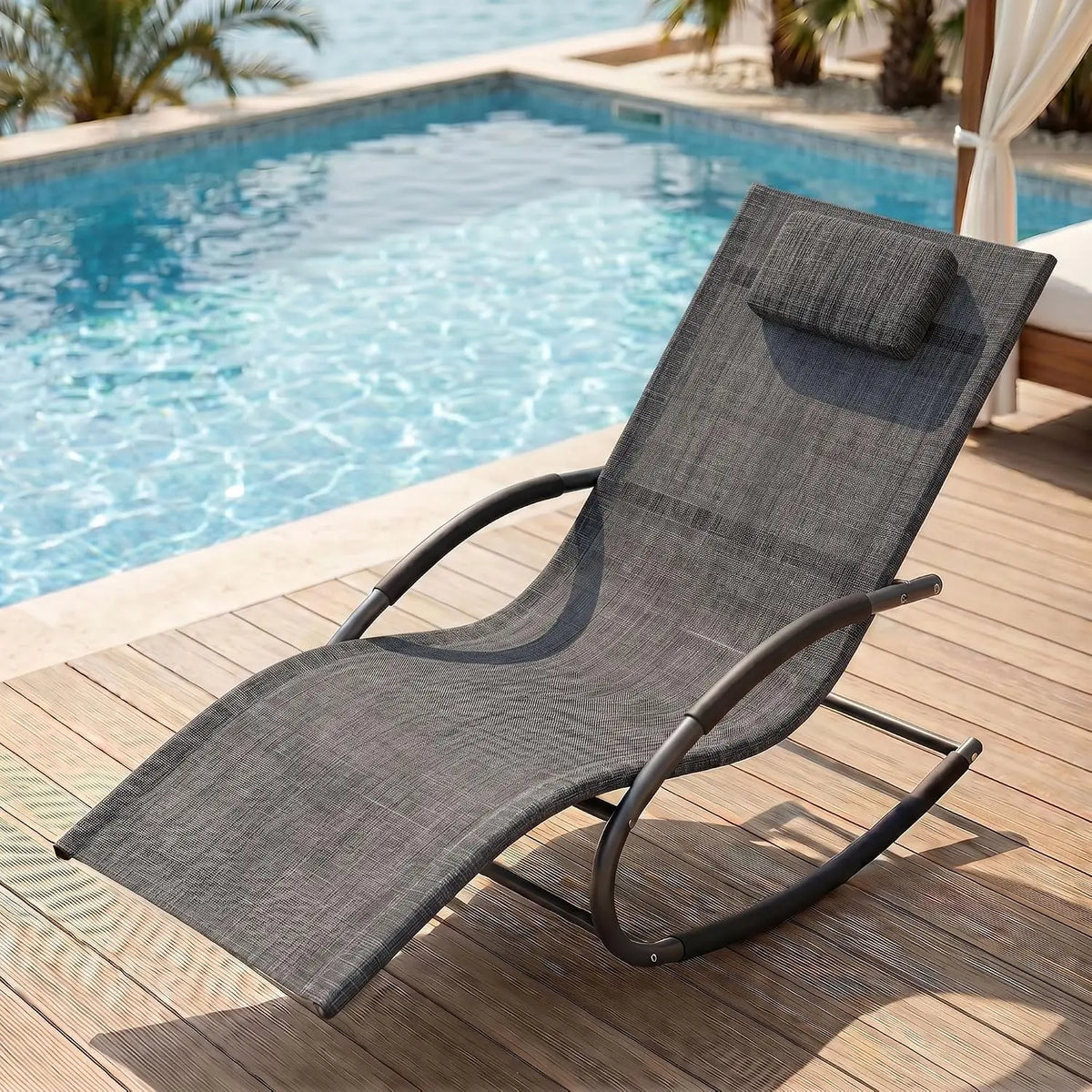 HiMISS Outdoor Rocking Lounge Chair With Detachable Pillow