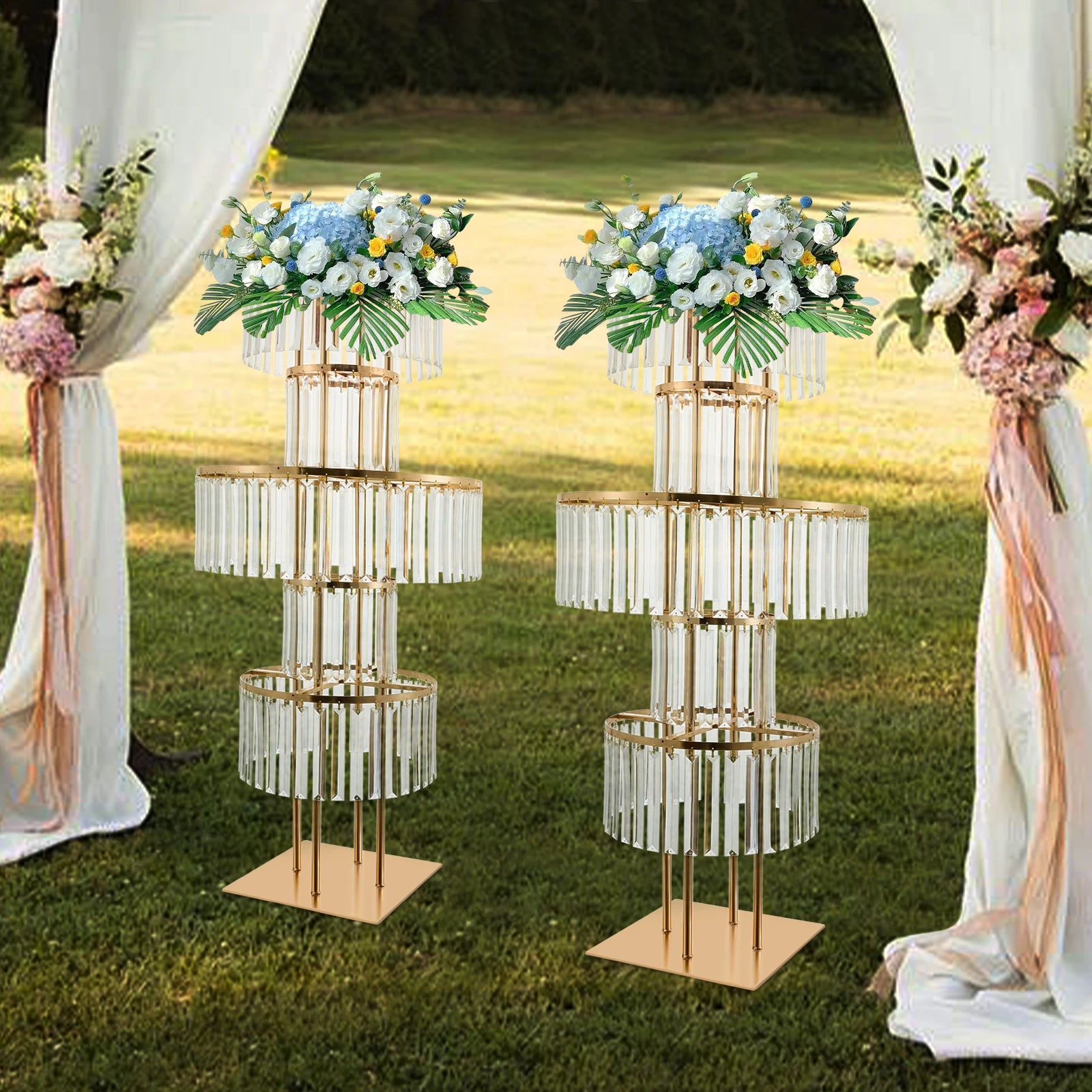 2PCS 5-tier Crystal Flower Stand Wedding Centerpieces Crystal Vases Premium Display Shelf for Party Table Decor Gold/Silver