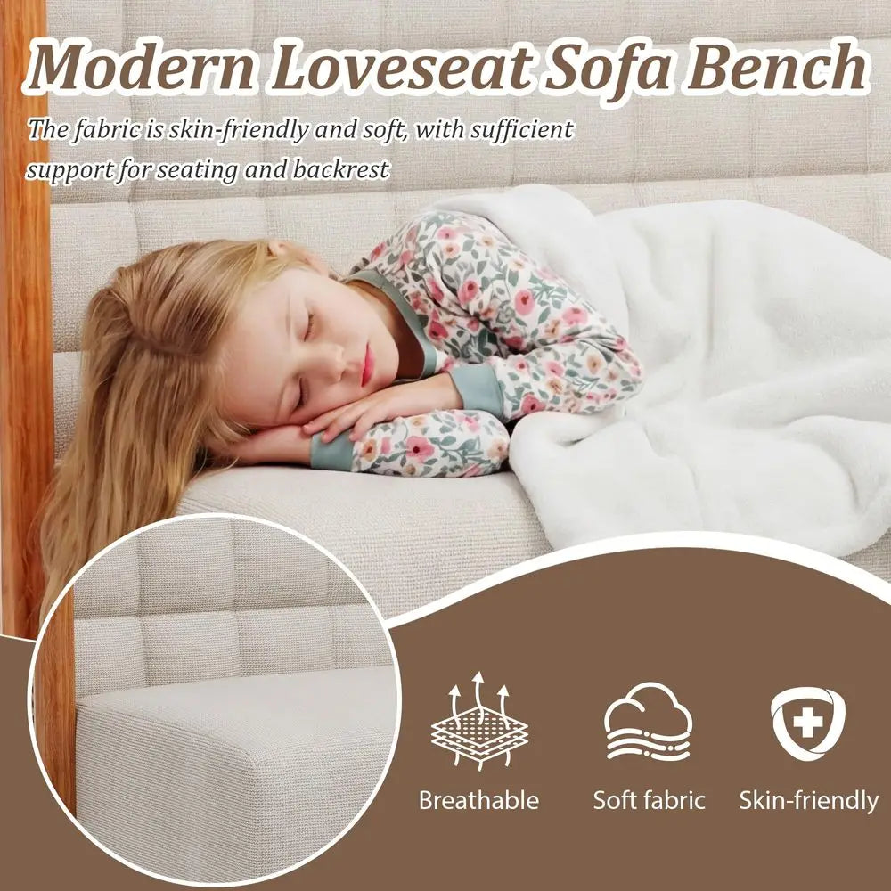 Loveseat Settee Bench with Rattan Arms, Upholstered Modern Mini HighBack Sofa Couch,Banquette Dining Bench for Living Dining Ro