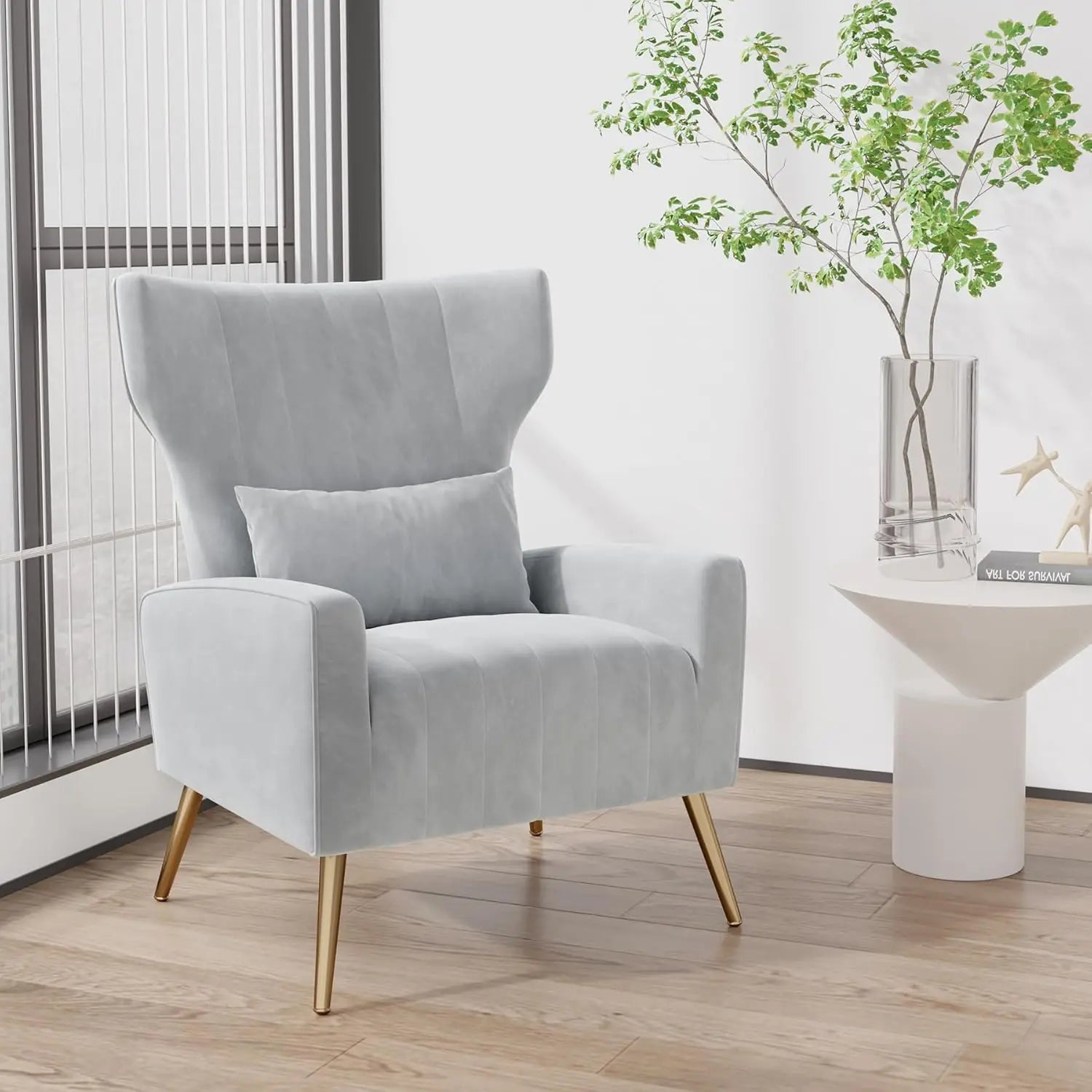 Fabric Upholstered Reading Comfy Mid Century Modern Armchair with Metal Legs and Spring Support, Accent Chair for Living Room