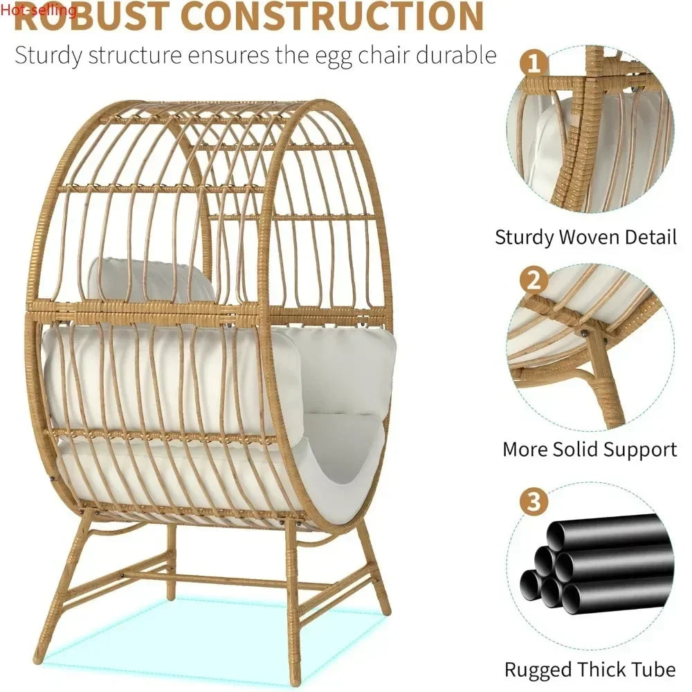 BestsellerEgg Chair Outdoor Indoor, Oversized Rattan Chair with Thicken Cushion, 350LBS Capacity Wicker Patio Lounge Chair, Bask