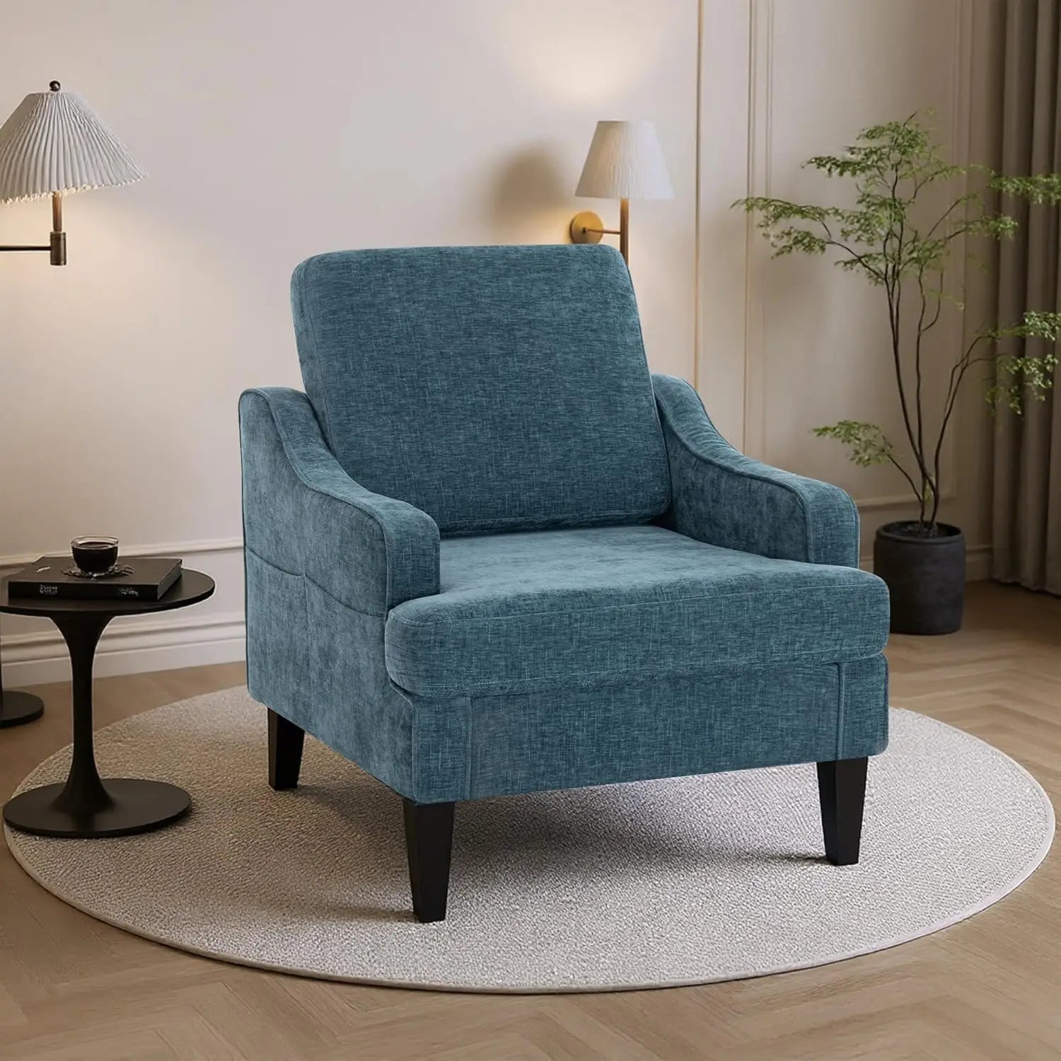 Accent Chairs Set of 2,Mid-Century Arm Chairs Chenille Fabric Living Room Chairs,Upholstered Reading Chairs for, Customized