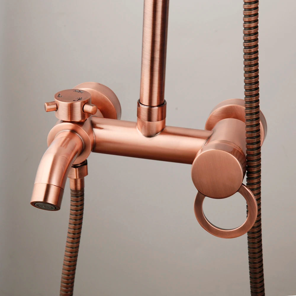 ZAPPO Antique Copper Rain Shower System Wall Mounted Shower Set with 8 inch Brass Rainfall Shower Head with Bathtub Mixer