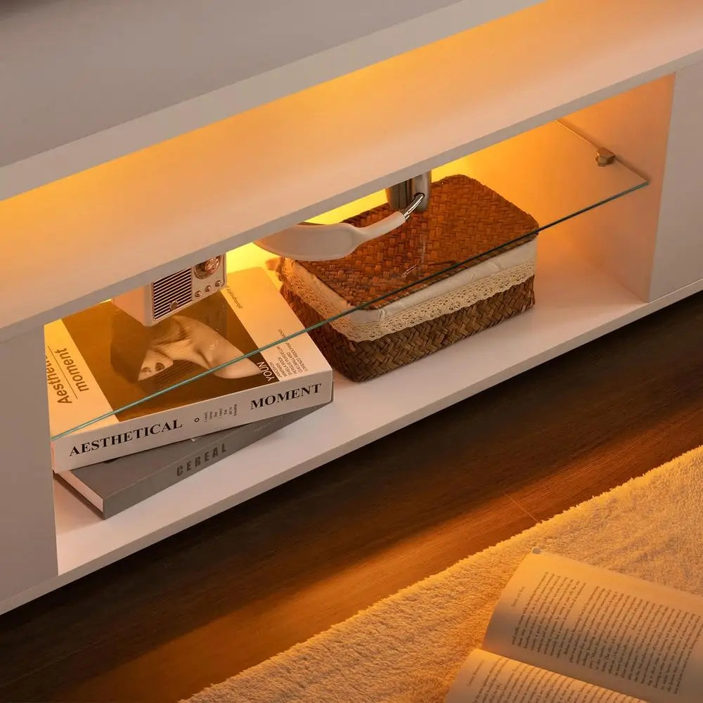 Modern TV Stand With LED Lighting And Storage Entertainment Center