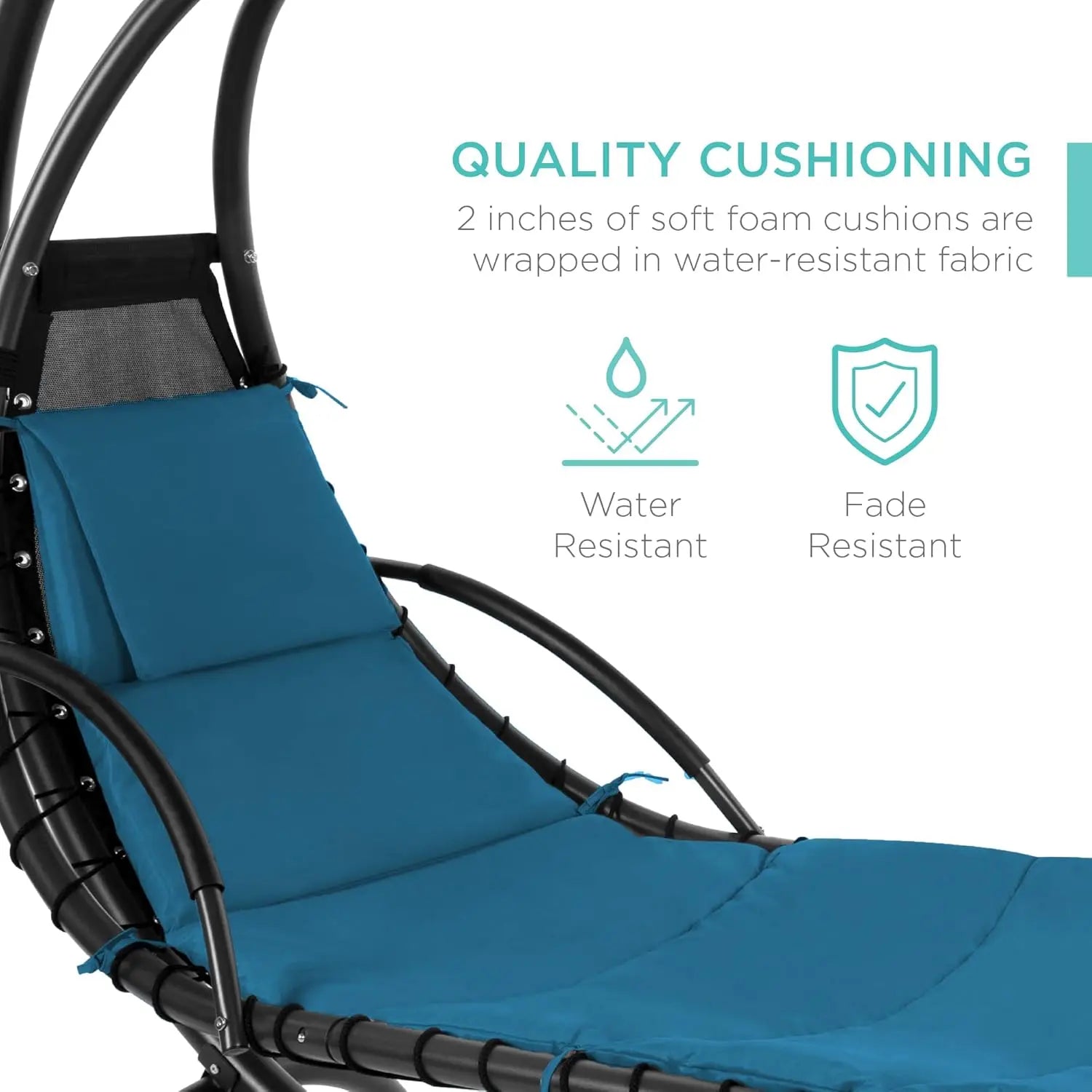 Outdoor Hanging Curved Steel Chaise Lounge Chair Swing w/Built-in Pillow and Removable Canopy - Peacock Blue, Customized