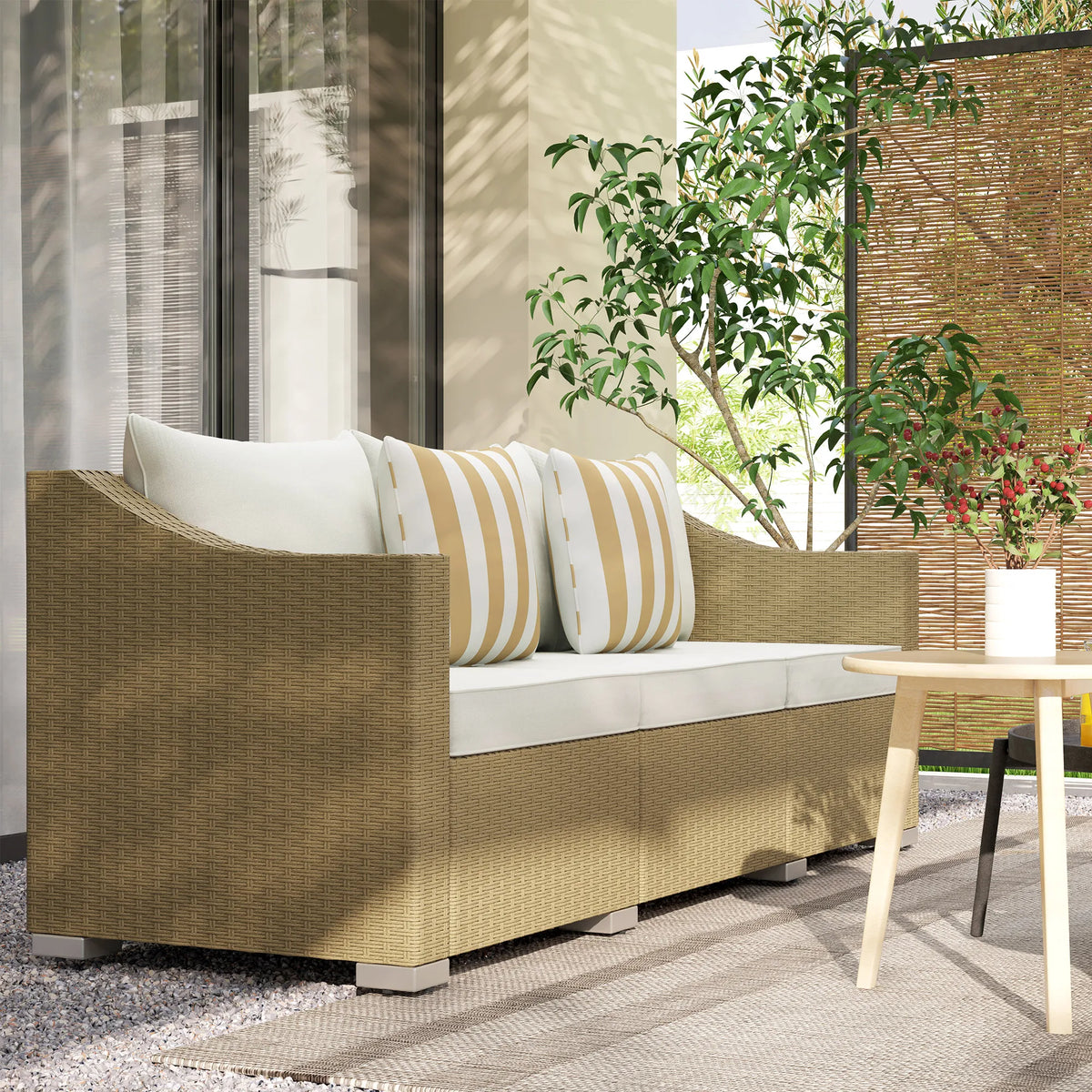 Outsunny Outdoor Wicker Patio Sofa With Cushions And Throw Pillows