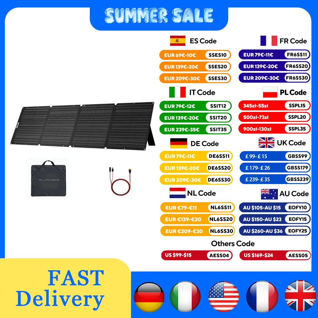 ALLPOWERS Foldable Portable Solar Panel 400W / 200W / 140W / 100W Solar Generator Charger & Solar Output for Power Station Camping RV