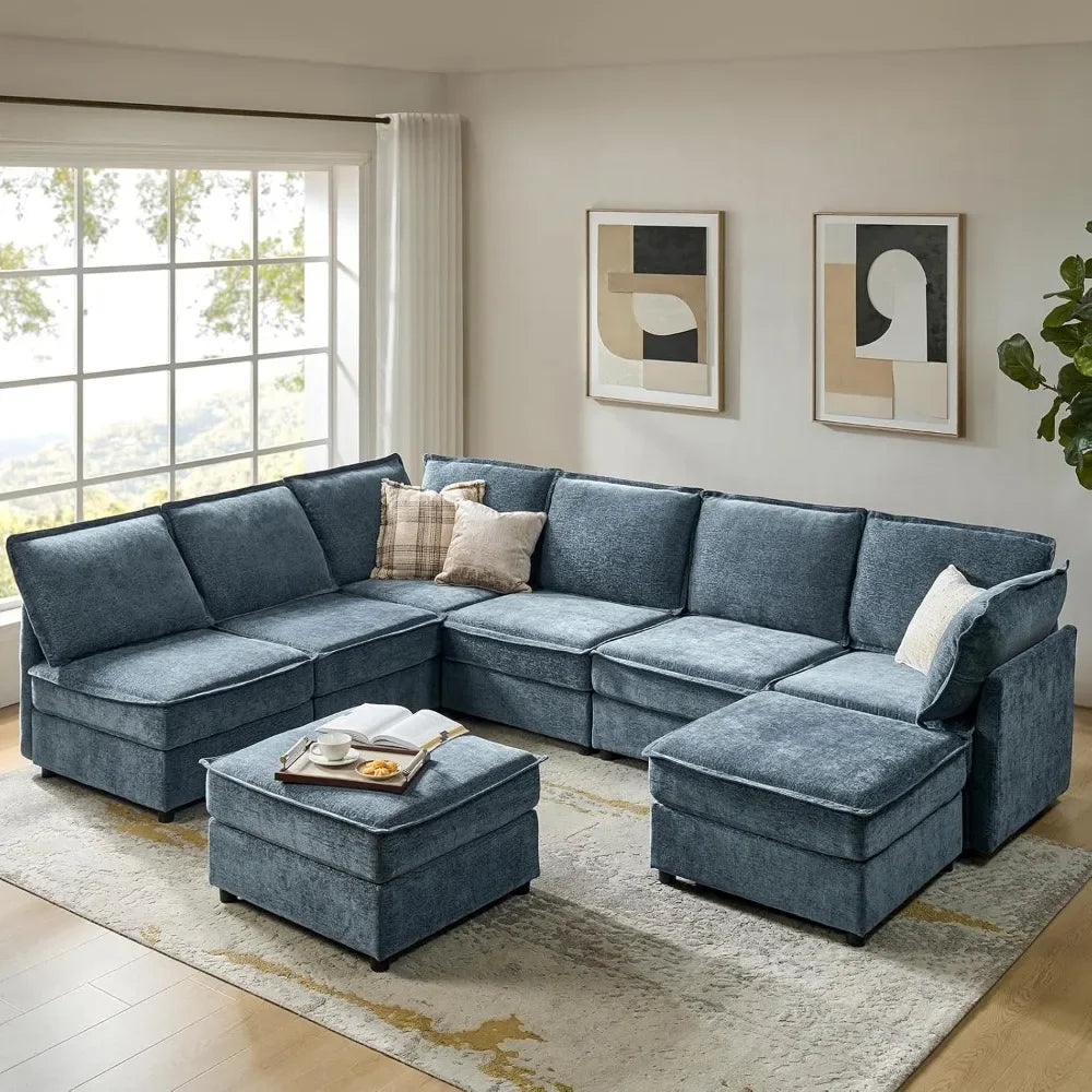 Oversized Modular Sectional Sofa, 8 Seat U Shaped Couch With Storage Ottoman, Extra Deep Seat, Modern Comfy Chenille Sofa,