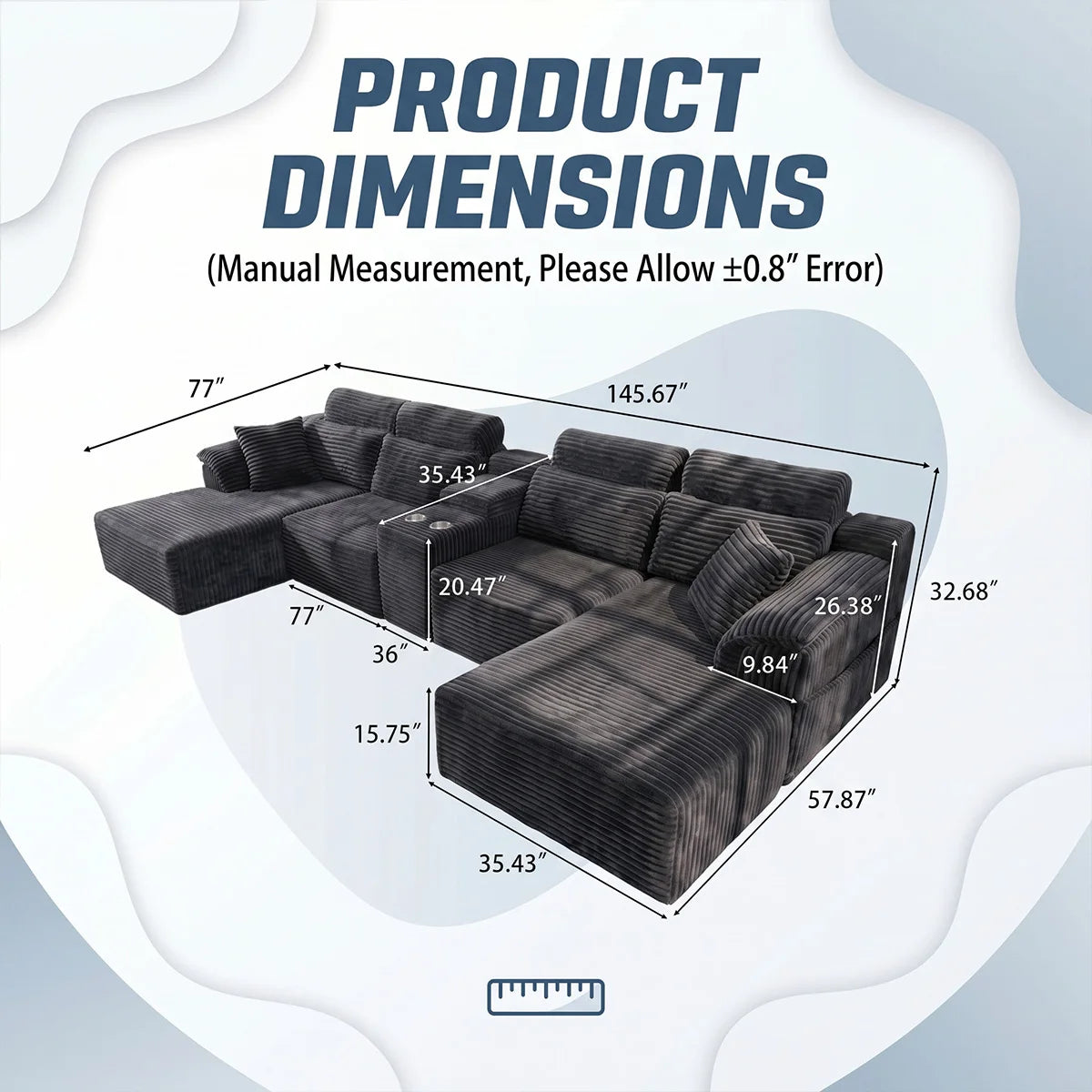 YQzyphyna Modular Cloud U-Shaped Sectional Sofa With Cup Holders