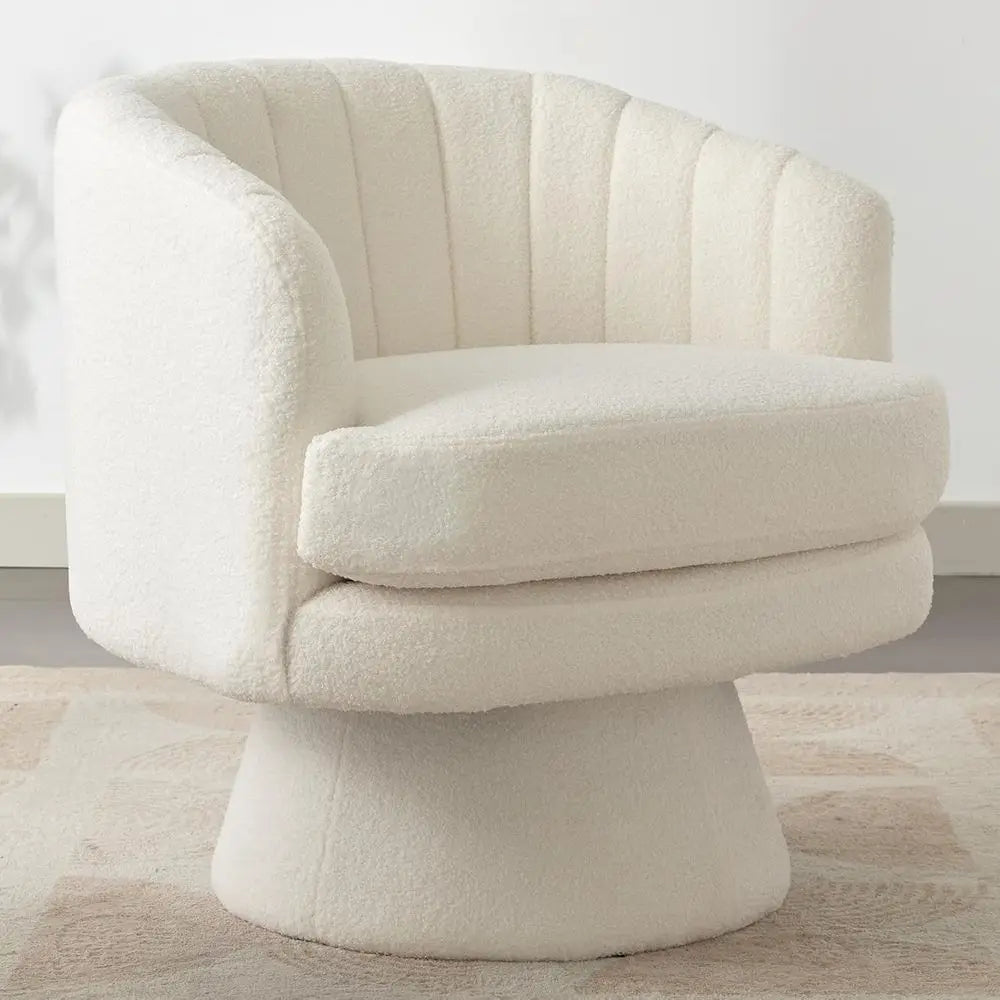 Swivel Accent Barrel Chair With Curved Back And Teddy Cushion
