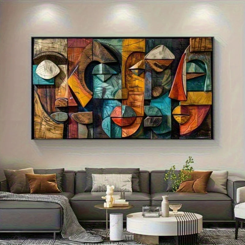 Modern Abstract Geometry Canvas Art Print, Frameless Oil Painting, Abstract Geometric Art Textured Canvas Print, Wall Art Decor