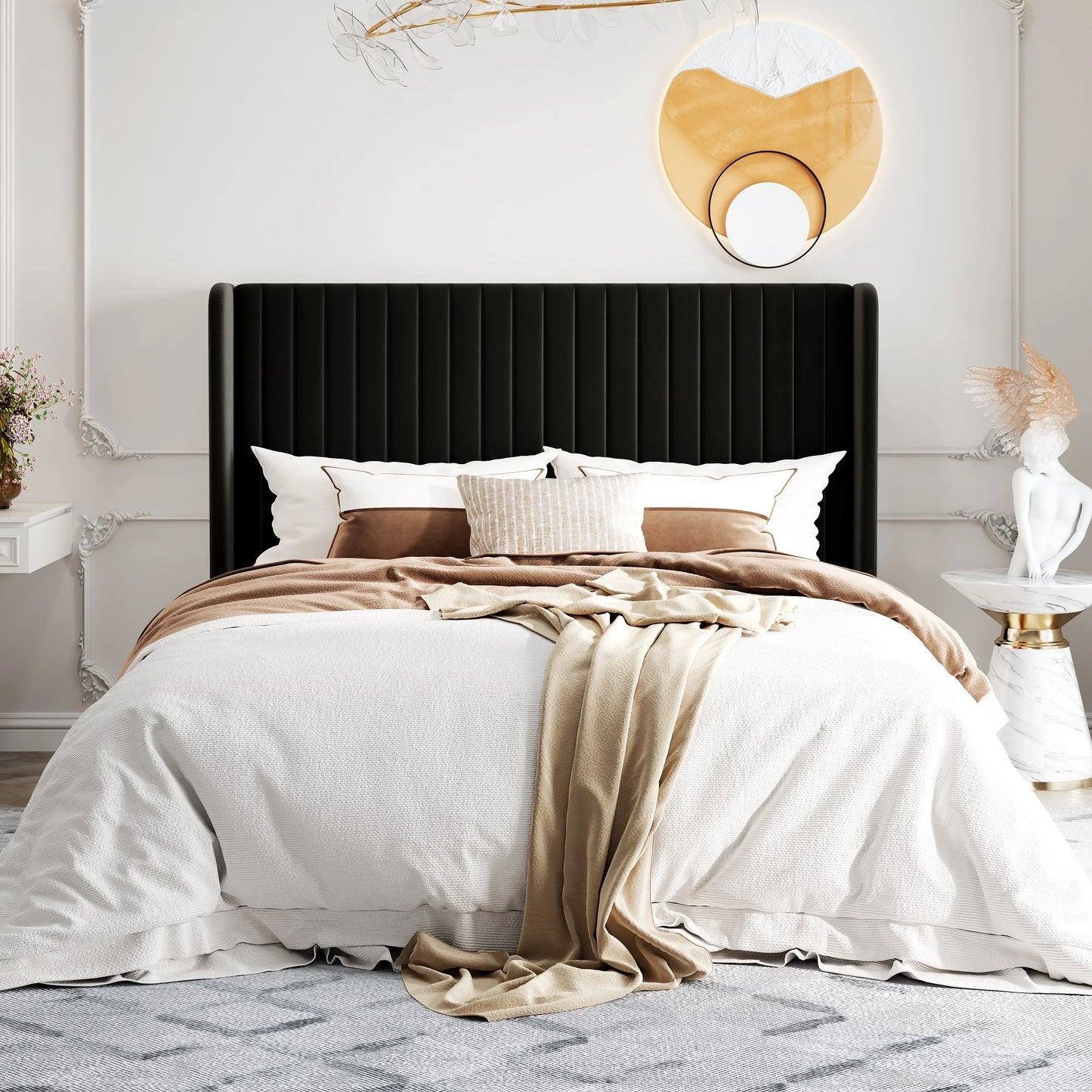 HOOMIC Velvet Upholstered Bed Frame With Wingback Headboard And Slats