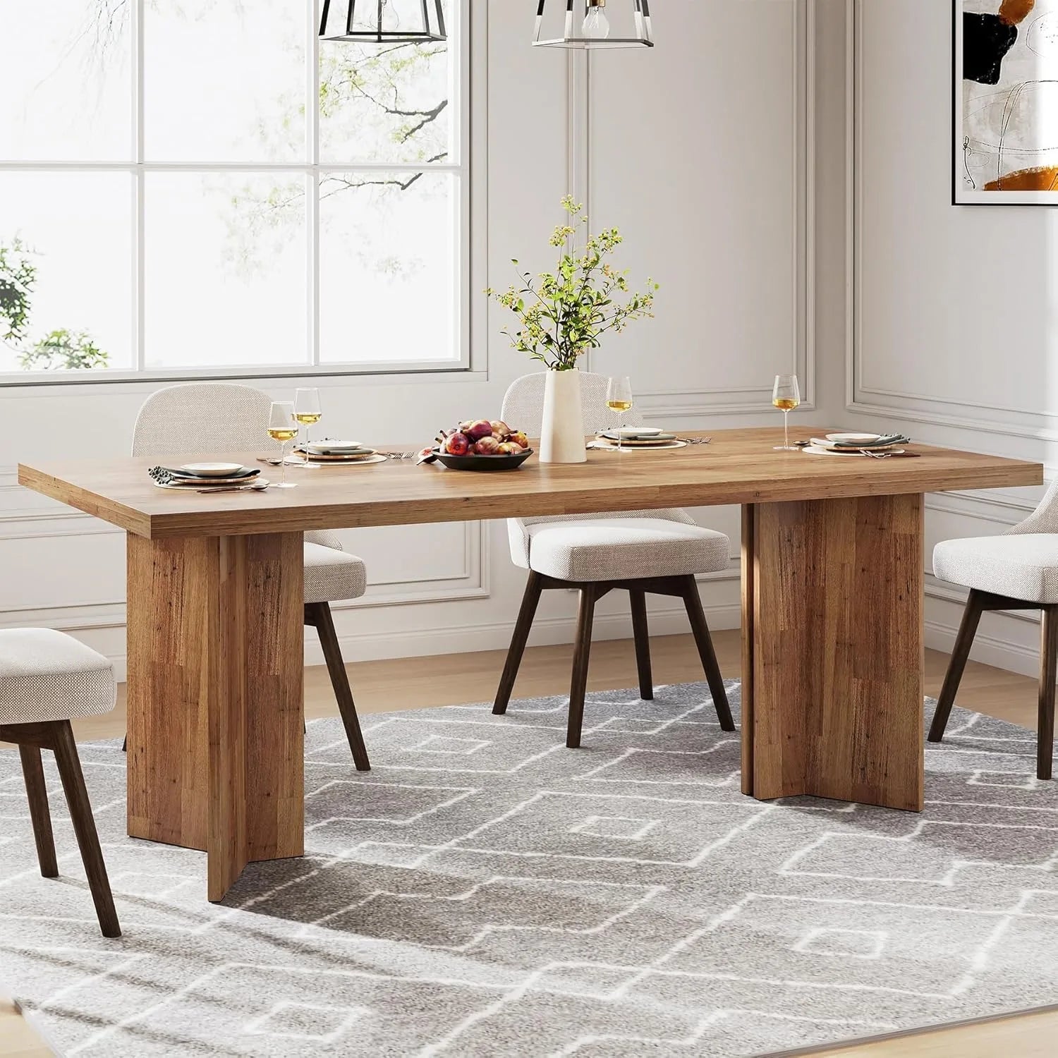 63-inch Dining Table for 4-6, Farmhouse Kitchen Table with Large Tabletop, Rectangular Eating Table for Dining Room, Living Room