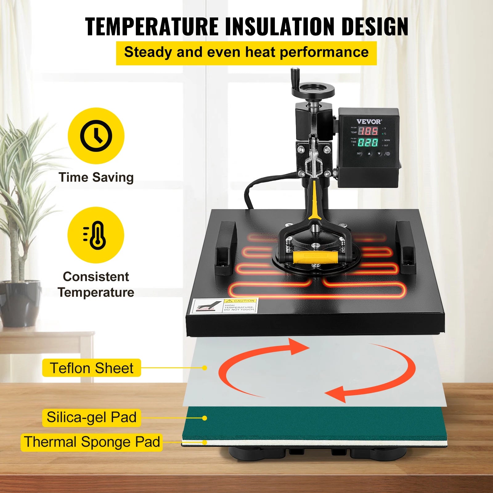 SucceBuy 2In1 Heat Press Machine 38*38CM Multifunctional 360° Swing-Away Digital Sublimation Printer Transfer DIY T-shirt Cap