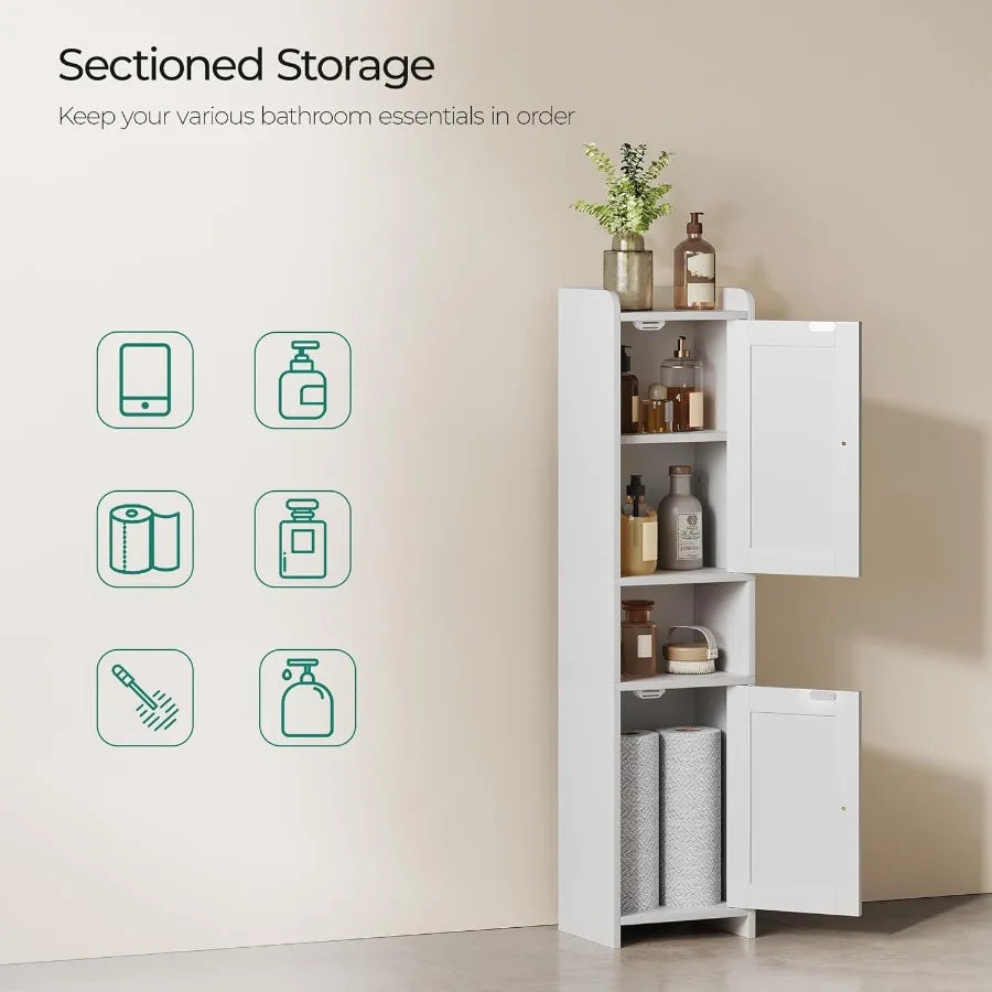 Cabinet With 2 Doors, 7.3 X 9.8 X 40.4 Inches, Small Freestanding Storage Cabinet With Adjustable Shelf, Floor Cabinet